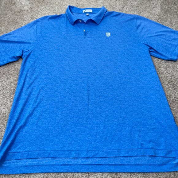 Peter Millar Polo Shirt Mens XXL Blue All Over Skull Print Golf Tennis Boat Prep - Picture 2 of 8